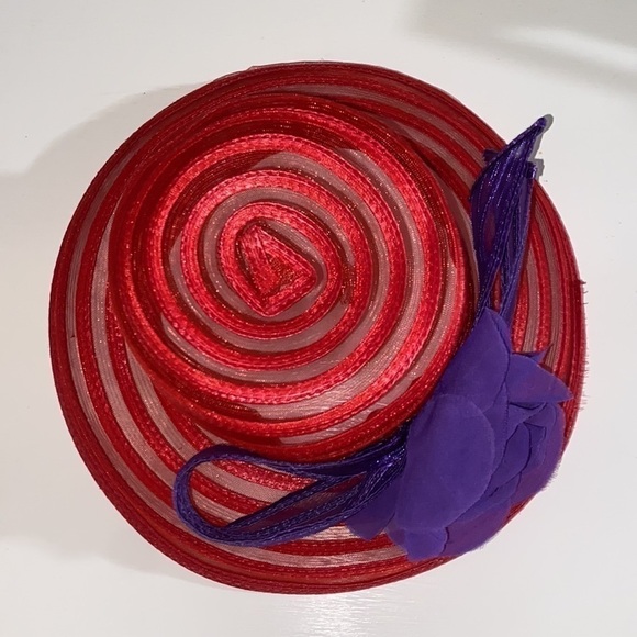 Red Hat Society Derby Purple Silk Flower Mesh Ribbon Vacation Party Holiday - Picture 12 of 15